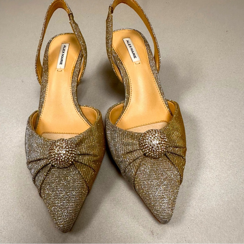 Alex Marie Soft Gold Shimmer Slingback Heels Size 5.5M